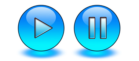 Glass play and pause buttons in Photoshop