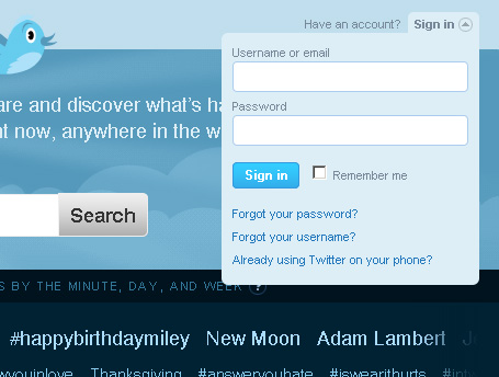 Twitter Style Login Form with Jquery