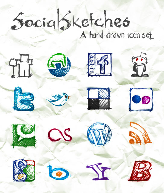 Social Sketches Icons set from Phoenixheart-net