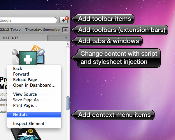 Safari starts extension (addons)  with Extension Builder.